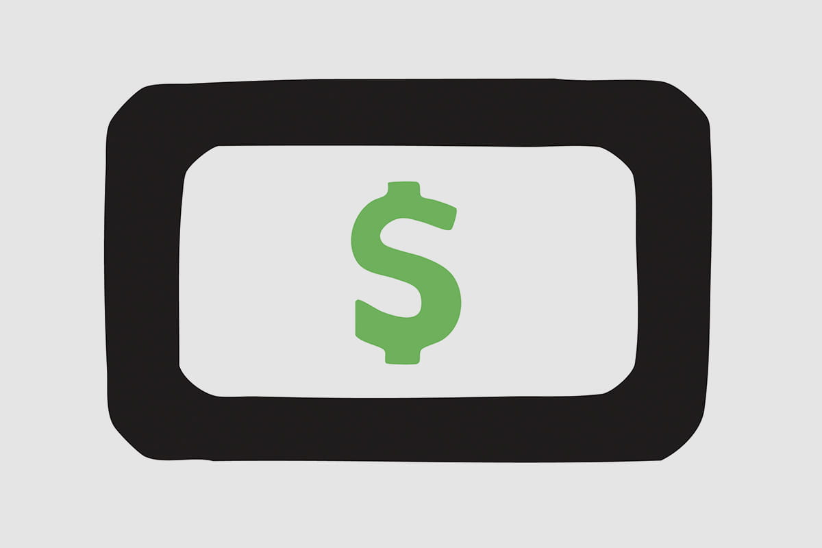 Icon of a bill with a dollar sign.