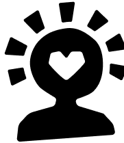 Icon of a person with a love heart and radiant lines emitting from their head.